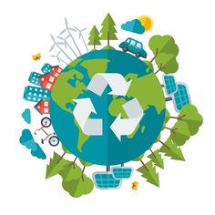 the earth with recycling symbols and trees around it stock photo - image 349784