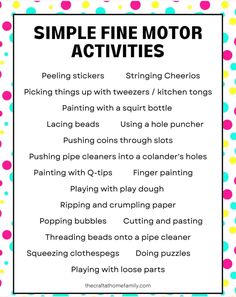 the simple fine motor activities for toddlers to play with in their home or classroom