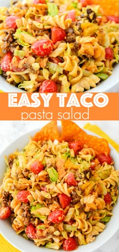 pasta salad with tomatoes, lettuce and other toppings