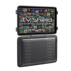 the tv shield case is open and has pictures on it