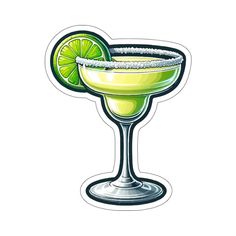 a lime margarita drink in a glass with a slice of lime on the rim