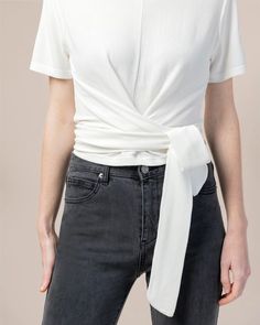 Jude Short Sleeve Wrap Blouse  |  Modern Citizen White Wrap Blouse, Dressing Up, Dress Silhouette, Front Tie Top, Wrap Blouse, One Shoulder Blouse, Slides, Dress Up, Trousers