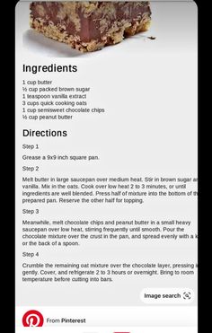 an iphone screen showing the instructions for how to make chocolate chip bars