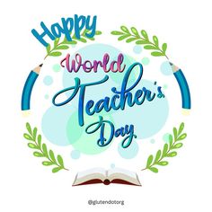 the words world teacher's day are surrounded by pencils and an open book