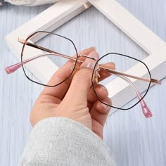 Yimaruili Unisex Full Rim Titanium Polygon Frame Eyeglasses T3903 Full Rim Yimaruili Eyeglasses Black Rose Gold Frame For Glasses For Women, Eye Glasses Design, Spectacles Women, Rose Gold Glasses, Glasses Inspo