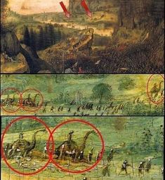 two paintings depicting different scenes in the same painting