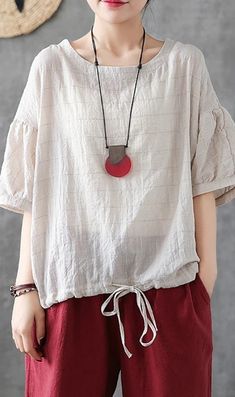 Plaid Short Sleeve Summer Women Casual Blouse Cotton Shirts Tops Summer Beige Ramie Blouse, Linen Tops, Linen Top Women, Linen Shirts Women, Blouse Cotton, Womens Tops Summer, Cotton Linen Fabric, Cotton Shirts, Plaid Shorts