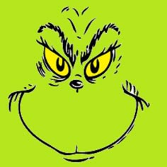 the grin face is drawn in black and yellow ink on a green background with an orange eye