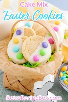 an easter basket filled with cookies and candy