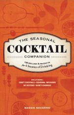 the seasonal cocktail companion is shown in an orange book with white lettering and illustrations on it