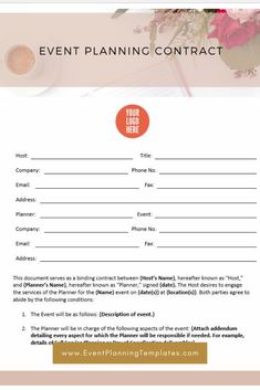 an event planning template with flowers on the table and text that reads, event planning contact