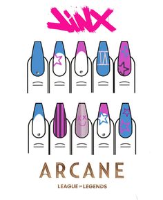 c'mon, shoot faster ( ≧∀≦)ノ💣 #arcane #naildesign Arcane Acrylic Nails, Cosmetology Nails Designs, Isha Arcane Nails, Ekko Arcane Themed Nails, Jinx Line Art, Arcane Nails Hextech, Jinx Inspired Nails Arcane, Arcane Inspo Nails, Agatha All Along Nails