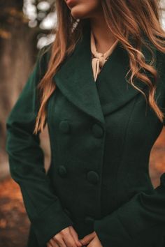 Winter Double Breasted Dark Green Wool Coat Women's Swing | Etsy Elegant Green Double-breasted Pea Coat, Double-breasted Green Pea Coat For Fall, Green Double-breasted Pea Coat For Fall, Double-breasted Green Wool Coat For Winter, Green Double-breasted Wool Coat For Winter, Green Double-breasted Wool Coat For Fall, Green Pea Coat With Double Button Closure For Fall, Green Double Button Pea Coat For Fall, Elegant Green Pea Coat For Winter