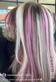 Blond And Pink Highlights On Brown Hair, Pink And Blonde Highlights In Brown Hair, Pink And Blonde Highlights, Neapolitan Hair, Hair Y2k, Short Hair Highlights, Inspo Hair, Y2k Hair