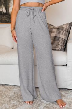 $7.25 Gray Waffle Knit Drawstring High Waist Wide Leg Pants Wholesale Event Dresses Long, Wide Leg Leggings, High Waisted Wide Leg Pants, Curvy Shorts, Cardigan Sweater Jacket, Cotton Bottoms, Judy Blue Jeans, Bralette Tops