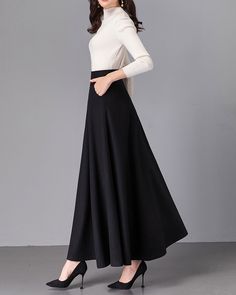 * A high-end long wool skirt with wide hem, very cool. * Made of wool blends, fully lined and with two side pockets. * Fixed waist and side invisible zipper. * Can custom make waist size and skirt length. * Material: Outer-50% wool, 50% polyester; lining-100% polyester * Washing instructions: Dry Clean Only * Size: True to US size, US 0-US 20 are available, you can let us know your usual size and height in your order. * Shipping: Free shipping Processing time : 5-7 Business days Delivery time : Long Skirt Drawing Reference, Maxi Black Skirt, High Wasted Skirt, Long Skirt Winter, Long Wool Skirt, Maxi Skirt Winter, Womens Skirt Outfits, Spring Skirt Outfits, Outfits Spring