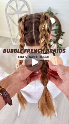 Mia Belle Girls on Instagram: "Bubble french braids 💁‍♀️✨ Who would try this hairstyle out? ⬇️ . #kidshairstyles #kidshair #kidshairstyle #kidsbraids #kidsbraidstyles #kidshairideas #girlshair #girlhairstyles #girlshairstyles #hairtutorial #braidtutorial #toddlerhairstyles #toddlergirl #cowgirlstyle" Fun Bubble Braid Hairstyles, Inside Out Bubble Braid, Bubble French Braids Tutorial, Loose Bubble Braid, Bubble French Braid Hairstyles, Different Bubble Braids, Cool Hairstyles Braids, Bubble Hair Braid, French Braid Bubble Braids