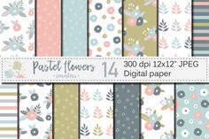 pastel flowers digital paper pack