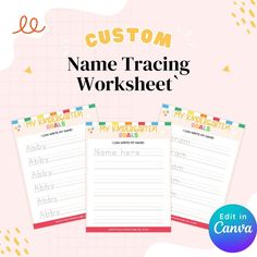 two personalized worksheets with the text custom name tracking worksheet on them