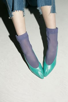 Mauve Low Sock Turquoise Party, Party Flats, Velvet Socks, Mesh Socks, Maryam Nassir Zadeh, Wood Heel, Pointed Toe Flats, Crazy Shoes, Fashion House