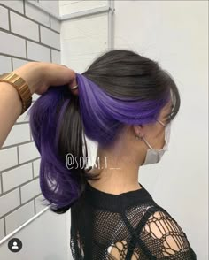 Purple Peekaboo Hair, Under Hair Color, Hidden Hair Color, Split Dyed Hair, Dyed Hair Purple