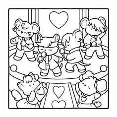 a coloring page with teddy bears and hearts