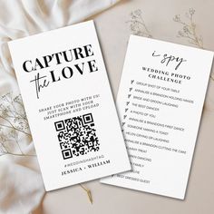 two wedding programs with qr code printed on the front and back, sitting next to each other