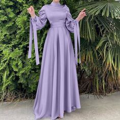 Modest Ramadan Eid Maxi Dress Purple Spring Purple Maxi Dress For Banquet, Hijab Chic, Satin Maxi Dress, Modest Dresses, Spring Dresses, Holiday Dresses, Purple Dress, Fall Dresses, Satin Dresses