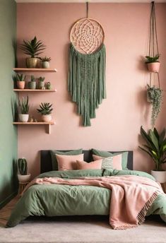 30 Chic Sage Green And Blush Bedroom Ideas Green And Blush Bedroom, Blush Bedroom Ideas, Sage Green And Blush Bedroom, Girl Bedroom Designs Teenagers, Rental Bedroom, Townhome Ideas, Light Pink Bedrooms, Green Nightstands, Pink Painted Walls