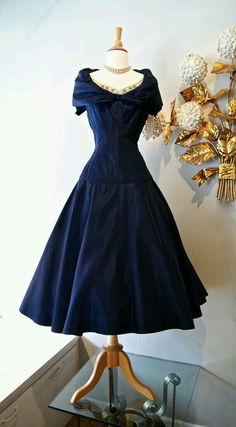 Navy Blue Party Dress, Navy Blue Party, 1950s Rockabilly, Dresses 50s, 1950 Fashion, Rockabilly Style, Vintage Dresses 50s, Blue Party Dress