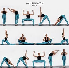 the woman is doing yoga poses on her stomach and arms, both in different positions