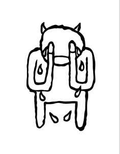 a black and white drawing of a backpack with two eyes on it's face