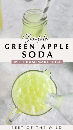 This simple Green Apple Soda is made with homemade juice and no added sugar! It's a refreshing summer sip that can be served as a fancy mocktail and is sure to satisfy those soda pop cravings. Old Fashion Soda Recipes, Healthy Soda Recipes, Green Apple Mocktail Recipe, Soda Mixed Drinks Non Alcoholic, Homemade Soda Recipe, Soda Syrup Recipes, Fancy Mocktail, Holistic Homemaking, Homemade Soda Syrup