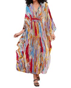 PRICES MAY VARY. 【Material】This kaftan is designed for plus size and made of lightweight, breathable fabric for all-day comfort 【Design】This beach kaftan features a unique colorful print, the V-neck makes you look more attractive, and the unique design of the tummy makes you look slimmer 【Features】This 3/4 sleeve Beach swimsuit cover-up provides enough coverage and sun protection. The cover ups for swimwear women cleverly hide tummy imperfections, suitable for all body types, making you feel confident and comfortable. 【Size】 One Size Fits US Size S, M, L, XL, length 50.78", bust 32.68 ", Shoulder width19.69 ", plus size and overall design--makes you look tall and slim. 【Occasion】Whether you're going to a water park, on vacation, or simply lounging by the poolside tanning salon, this bathin Kaftan Dresses For Women, Plus Size Caftan, Loungewear Dress, Kaftan Dresses, Beach Kaftan, Tanning Salon, Swimwear Women, Bathing Suit Cover Up, Comfort Design