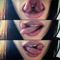 four different pictures of a woman's tongue