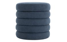 four blue cushions stacked on top of each other in front of a white background,