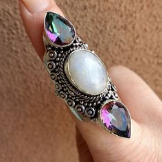 Brand New Handmade Absolutely Stunning Rainbow Moonstone And Mystic Topaz Silver Statement Ring. Size 9 New To Poshmark? Use Referral Code Kimberlyn222 To Receive $10. Blue Tanzanite Engagement Ring, Luxury Wedding Rings, Tanzanite Engagement Ring, Beautiful Wedding Rings, Lip Products, Druzy Quartz, Big Rings, Pink Topaz, Statement Ring Silver