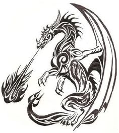 a black and white drawing of a dragon