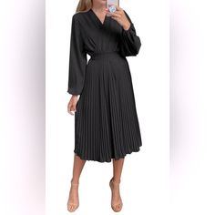 Prettygarden Women's Midi Length Dress - Flattering A-Line Cut - Long Puff Sheer Sleeves - Flowy Pleated Skirt Design - Wrap V-Neck W/Snap Closure - Fully Lined; Not See-Through - Elastic Waist With Removable Tie - Soft, Breathable, & Skin-Friendly - Made Of High Quality Polyester Fabric {Bin#11} Casual Fall Dresses, Light Colored Dresses, Long Puff Sleeve Dress, Red Flowy Dress, Spring Midi Dress, Trendy Party Dresses, Midi Dress Fall, Womens Wrap Dress, Dresses Casual Fall