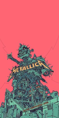 a poster with the words metallic in front of an image of a giant robot on top of