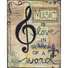 a painting with music is love in search of a word on the bottom right corner