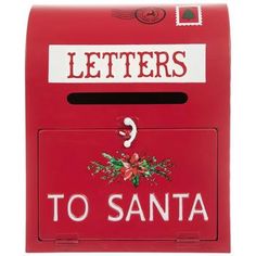 a red mailbox with the words letters to santa written on it's front