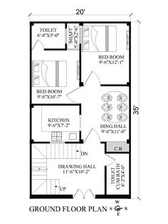 the floor plan for a small house with two bedroom and an attached kitchen, living room and