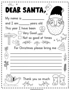 santa's letter to santa is shown in this printable worksheet for kids