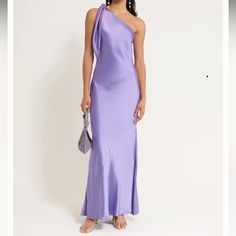 An Elegant Floor-Length Silk Gown With An Exposed Left Shoulder And Exaggerated Tie At The Left. Floor Length Silhouette Draped Silk Fabric Accentuated At The Waist One Shoulder Tie - Perfect Condition Silk Gown, Cult Gaia, Silk Fabric, Floor Length, One Shoulder, Maxi Dress, Silk, Womens Dresses, Purple