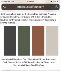 an iphone screen showing the color scheme for different shades of brown, green and white