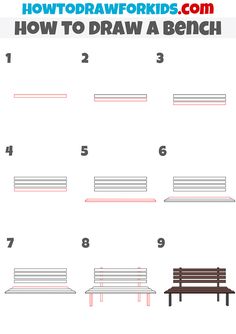 how to draw a bench step by step instructions for kids and beginners with pictures