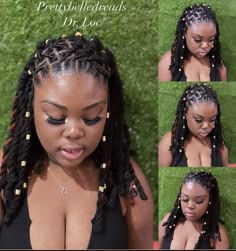 Wild Loc Styles, Braid Back Loc Styles, Loc Ponytail Styles With Bangs, Loc Styles For Medium Locs, Wedding Hairstyles Black Women Locs, Loc Styles Long Hair Women, Graduation Loc Hairstyles With Cap, Low Loc Ponytail, Loc Style With Weave