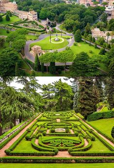 an aerial view of the gardens and park