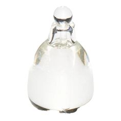 an empty glass bottle with a white top on a white background, it appears to be used as a perfume